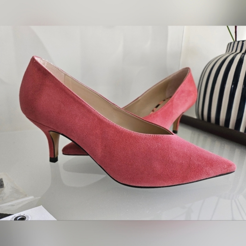 Zara Suede Leather Pumps Heels US 6.5 Dark Pink